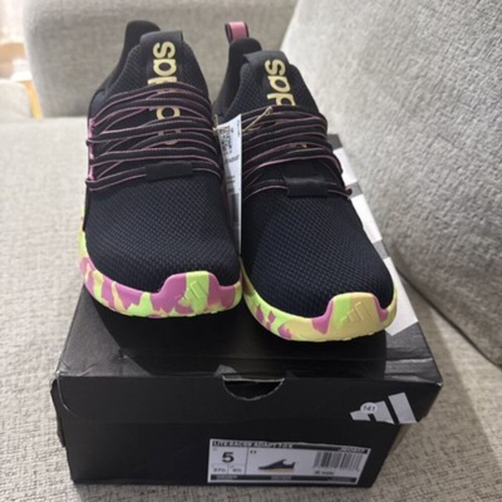 New Adidas Lite Racer Adapt 7.0 K Black Bliss Pink Cloudfoam Size 5